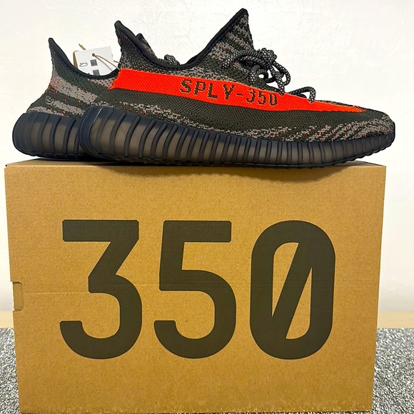 1-Yeezy Boost 350 V2 Carbel/Steel Gray/Solar Red Style#HQ7045, Shoe/Sneaker, 12 - Picture 12 of 17